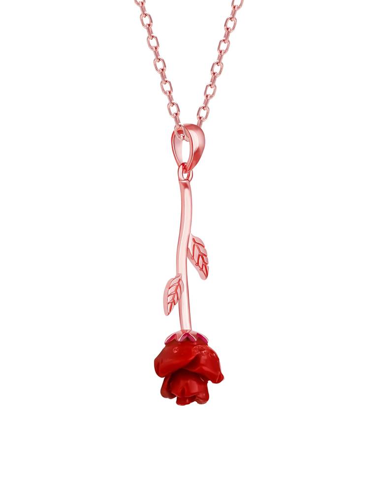 GIVA 925 Sterling Silver Rose Gold Red Rose Pendant with Link Chain