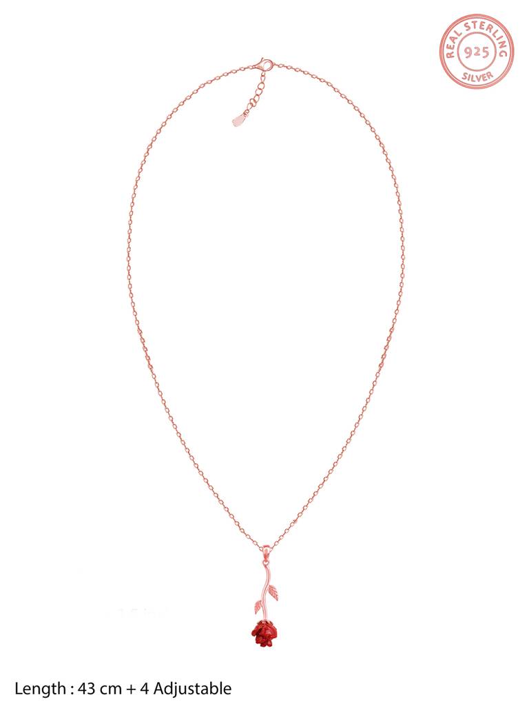 GIVA 925 Sterling Silver Rose Gold Red Rose Pendant with Link Chain