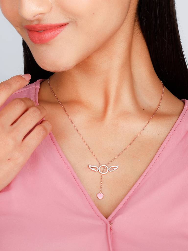 GIVA 925 Sterling Silver Rose Gold Cupid Wings Necklace