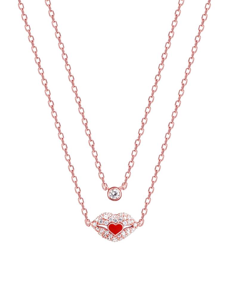 GIVA 925 Sterling Silver Rose Gold Kiss Of Love Layered Necklace