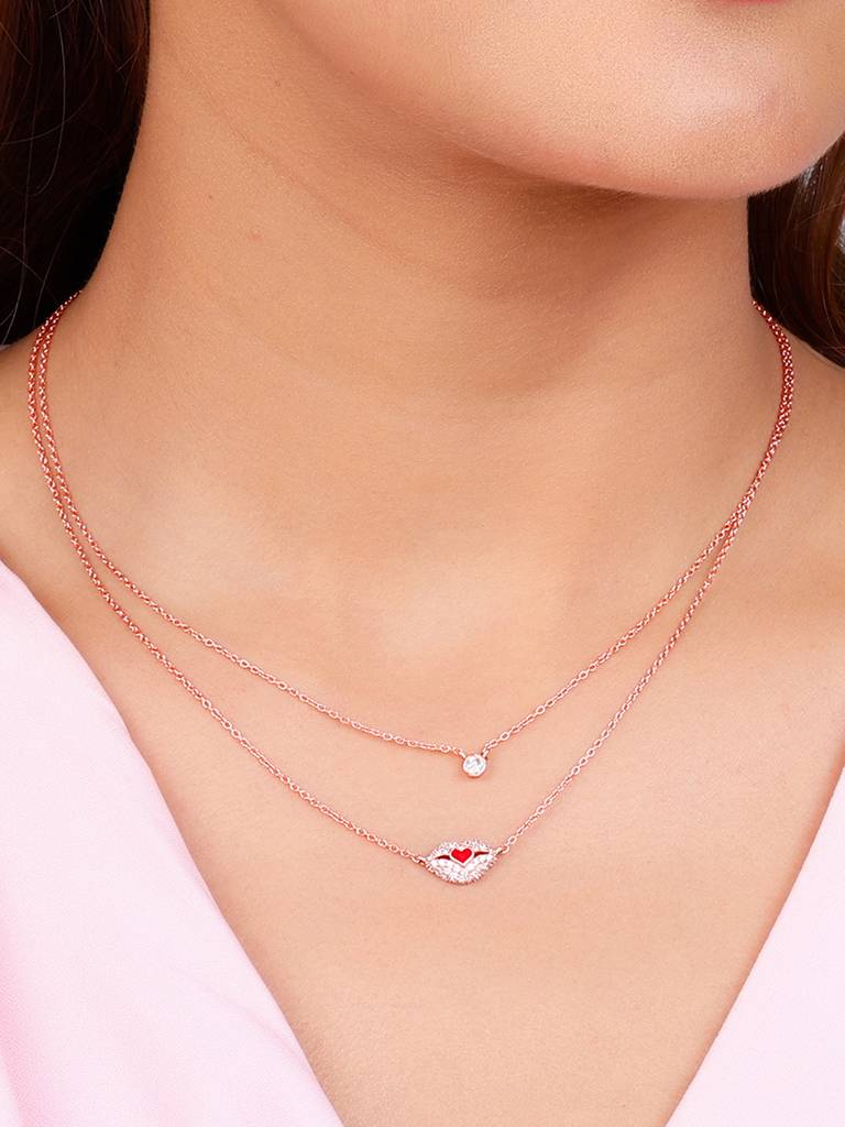 GIVA 925 Sterling Silver Rose Gold Kiss Of Love Layered Necklace