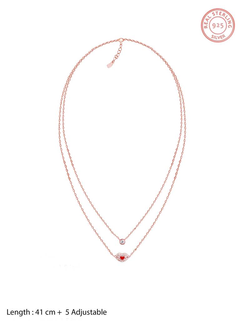 GIVA 925 Sterling Silver Rose Gold Kiss Of Love Layered Necklace