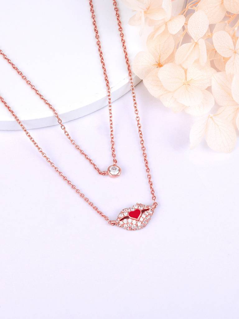 GIVA 925 Sterling Silver Rose Gold Kiss Of Love Layered Necklace