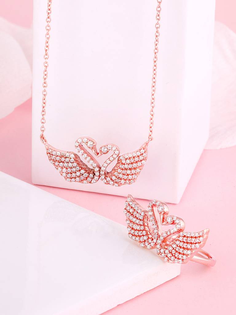 GIVA 925 Sterling Silver Rose Gold Swan Love Set
