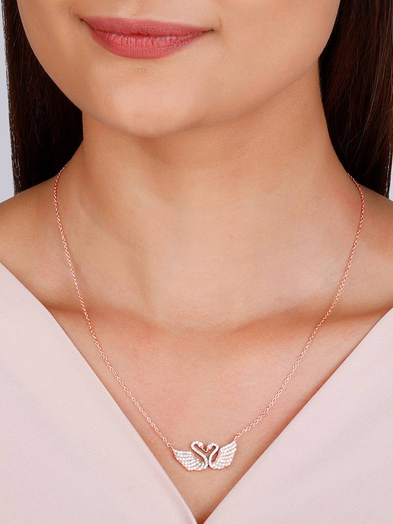 GIVA 925 Sterling Silver Rose Gold Swan Love Necklace