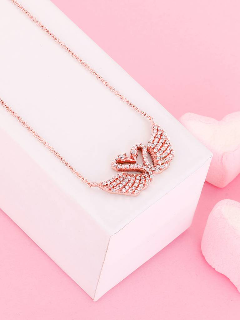 GIVA 925 Sterling Silver Rose Gold Swan Love Necklace