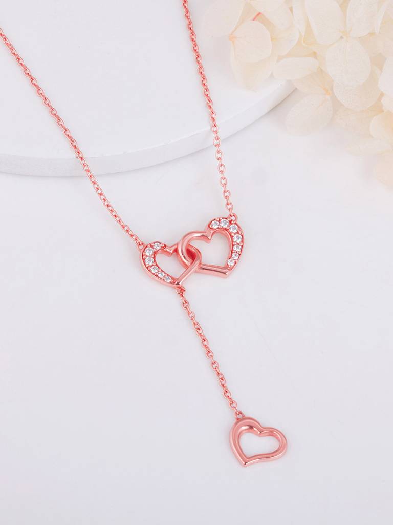 Flutter Hearts Rose Gold Long Strand Necklaces Rose Gold Tone
