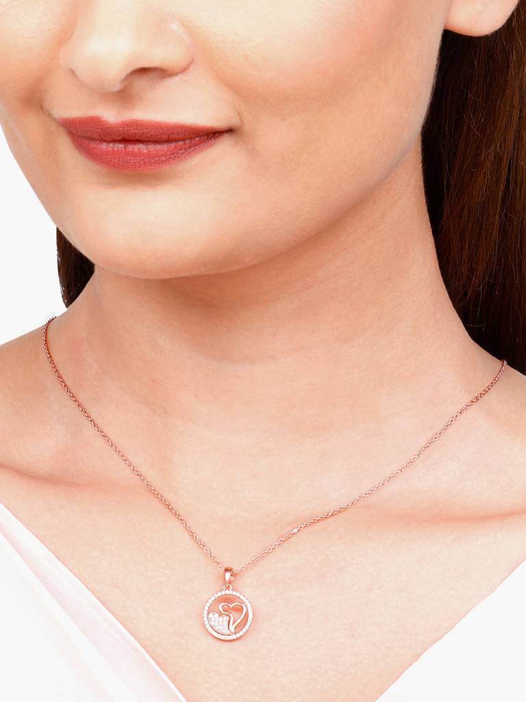 GIVA 925 Sterling Silver Rose Gold One World One Love Pendant with Link Chain