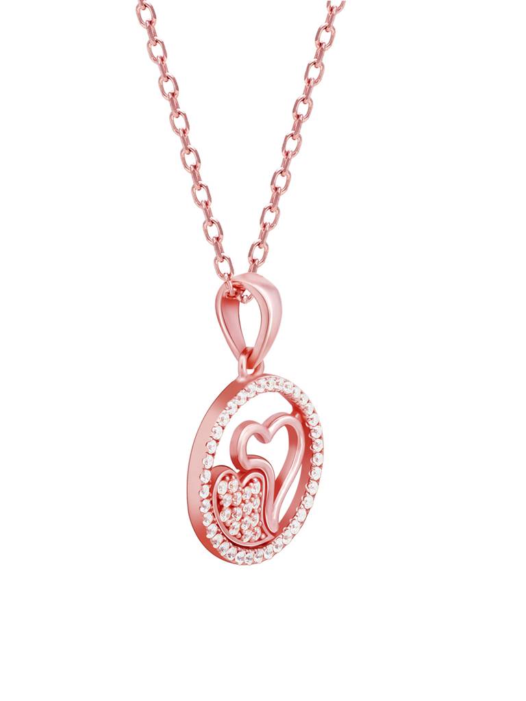 GIVA 925 Sterling Silver Rose Gold One World One Love Pendant with Link Chain