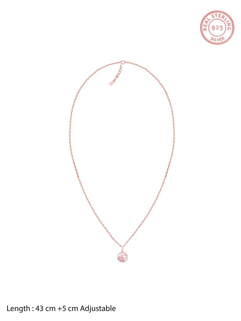 GIVA 925 Sterling Silver Rose Gold One World One Love Pendant with Link Chain
