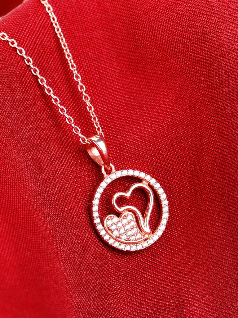 GIVA 925 Sterling Silver Rose Gold One World One Love Pendant with Link Chain
