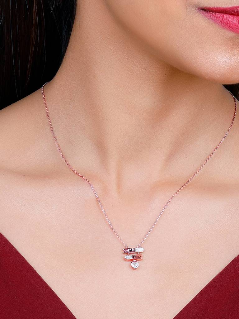 GIVA 925 Sterling Silver Rose Gold You and Me Necklace