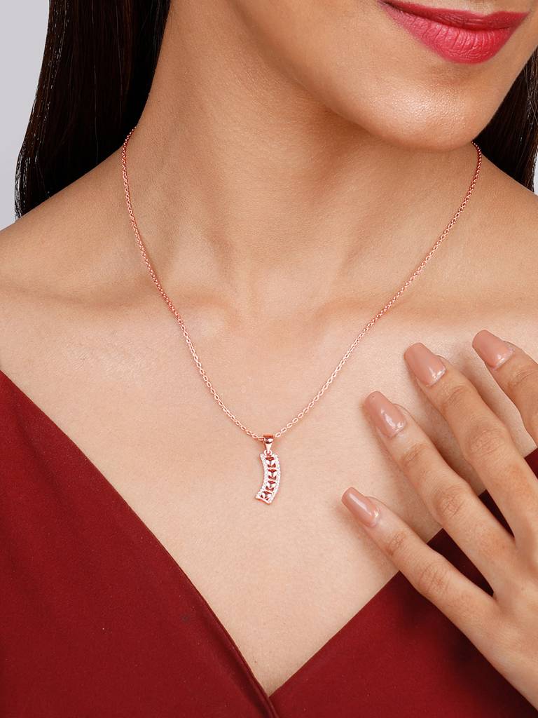 GIVA 925 Sterling Silver Rose Gold Heart Line Pendant with Link Chain