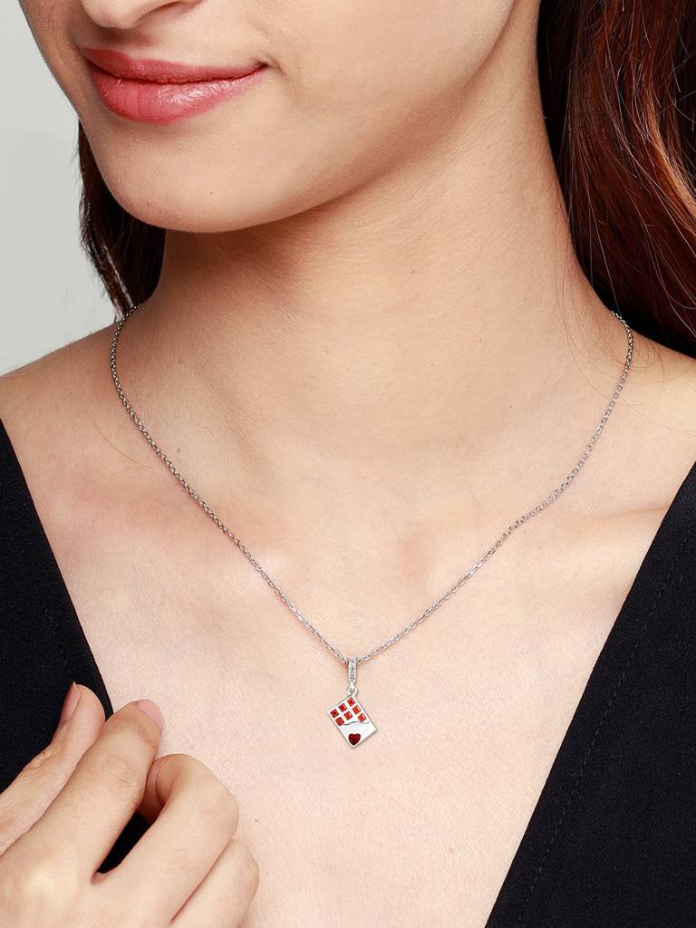 GIVA 925 Sterling Silver Chocolaty Love Pendant with Link Chain