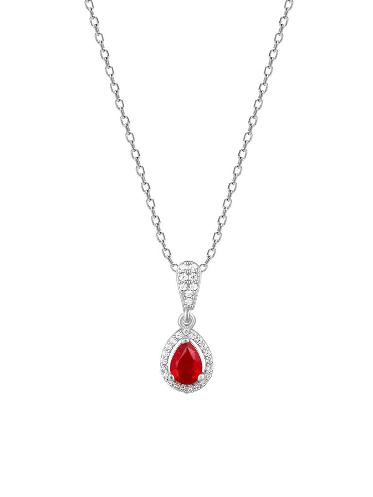 Giva 925 Sterling Silver Radiant Ruby Pendant With Link Chain