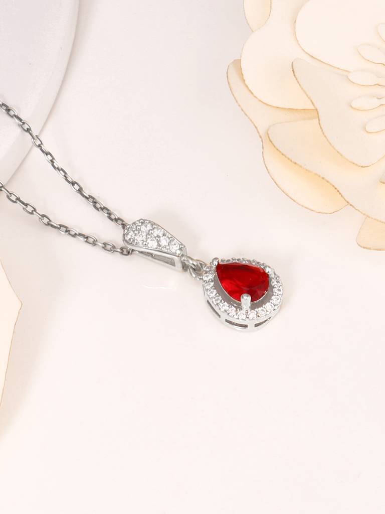 Giva 925 Sterling Silver Radiant Ruby Pendant With Link Chain