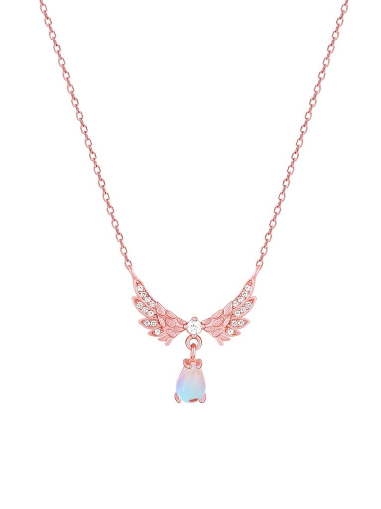 GIVA 925 Sterling Silver Rose Gold Divine Wings Moonstone Drop Necklace