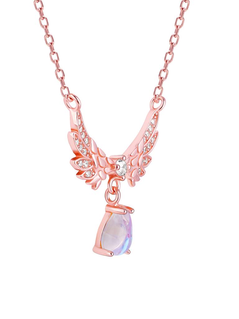 GIVA 925 Sterling Silver Rose Gold Divine Wings Moonstone Drop Necklace