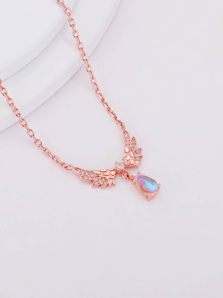 GIVA 925 Sterling Silver Rose Gold Divine Wings Moonstone Drop Necklace