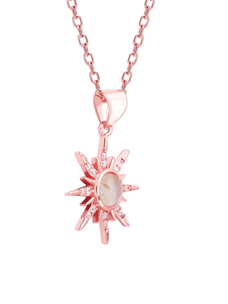 GIVA 925 Sterling Silver Rose Gold Solar Flare Pendant with Link Chain
