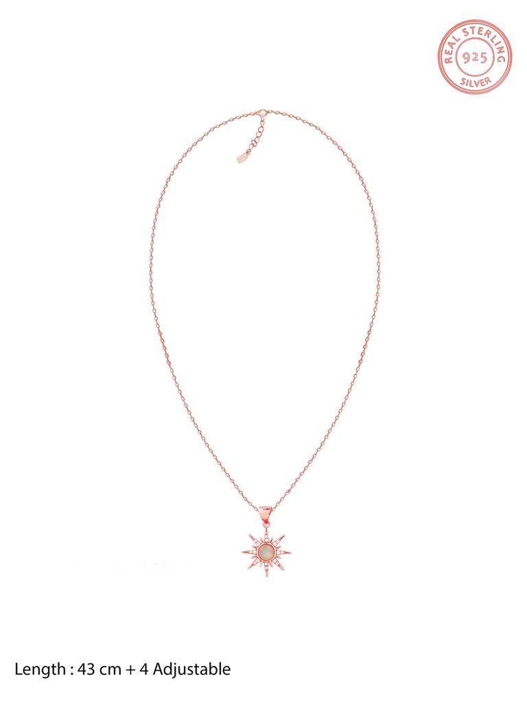 GIVA 925 Sterling Silver Rose Gold Solar Flare Pendant with Link Chain