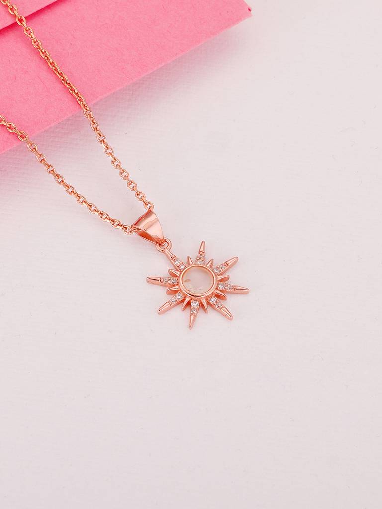 GIVA 925 Sterling Silver Rose Gold Solar Flare Pendant with Link Chain