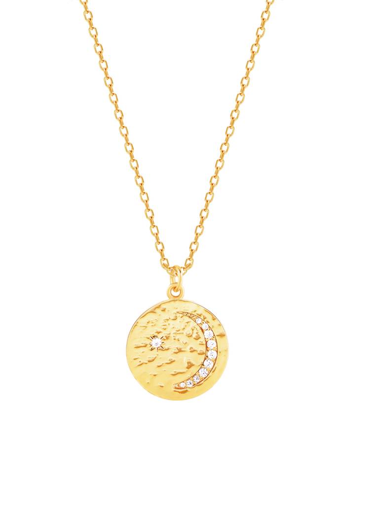 GIVA 925 Sterling Silver Golden Moon Star Pendant with Link Chain