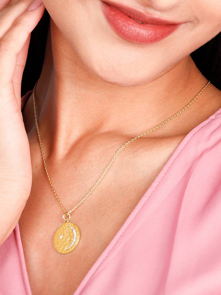 GIVA 925 Sterling Silver Golden Moon Star Pendant with Link Chain