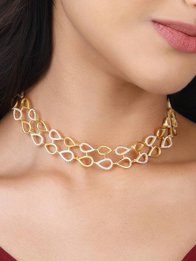 Giva 925 Sterling Silver Golden Paisley Layered Choker Necklace