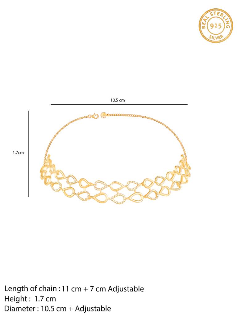 Giva 925 Sterling Silver Golden Paisley Layered Choker Necklace