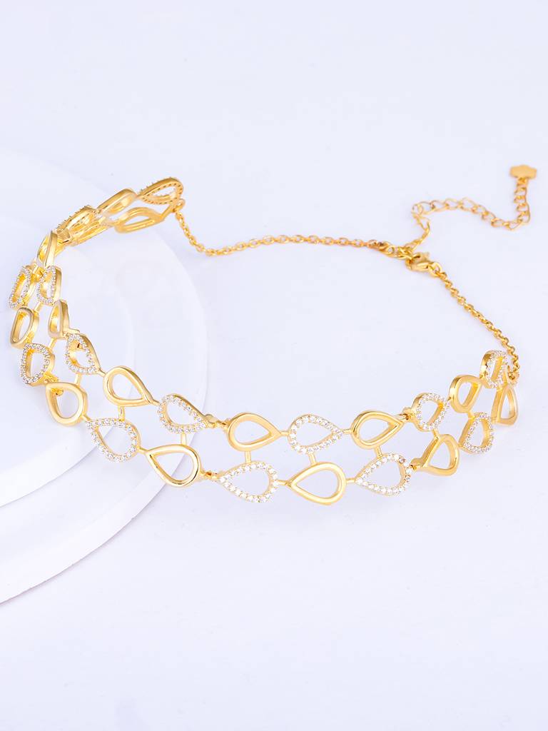 Giva 925 Sterling Silver Golden Paisley Layered Choker Necklace