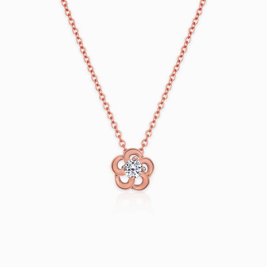 Rose Gold Flower Pendant With Link Chain : PD0177