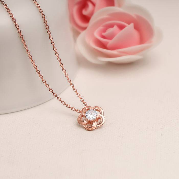 Rose Gold Flower Pendant With Link Chain : PD0177