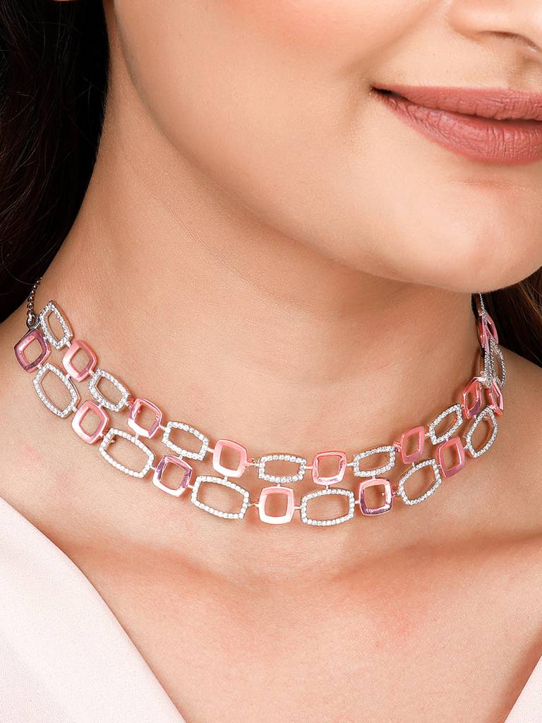 Giva 925 Sterling Silver Rose Gold And Silver Choker Necklace