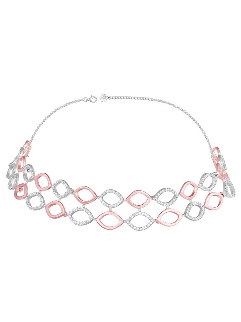 Giva 925 Sterling Silver Rose Gold And Silver Layered Choker Necklace