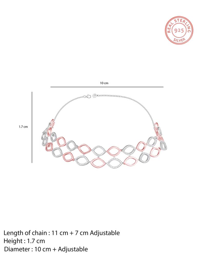 Giva 925 Sterling Silver Rose Gold And Silver Layered Choker Necklace