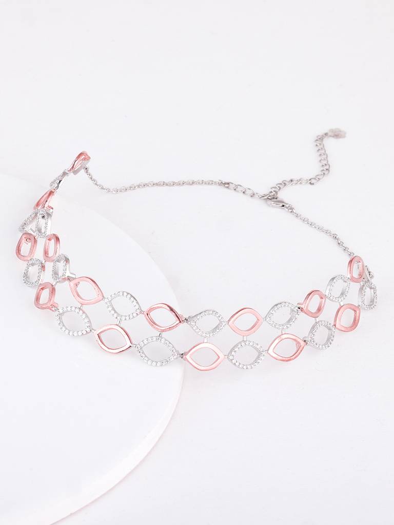 Giva 925 Sterling Silver Rose Gold And Silver Layered Choker Necklace