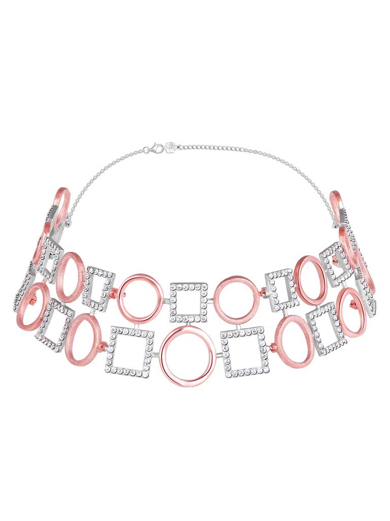 GIVA 925 Sterling Silver Rose Gold and Silver Geometric Link Choker