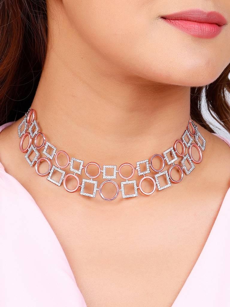 GIVA 925 Sterling Silver Rose Gold and Silver Geometric Link Choker