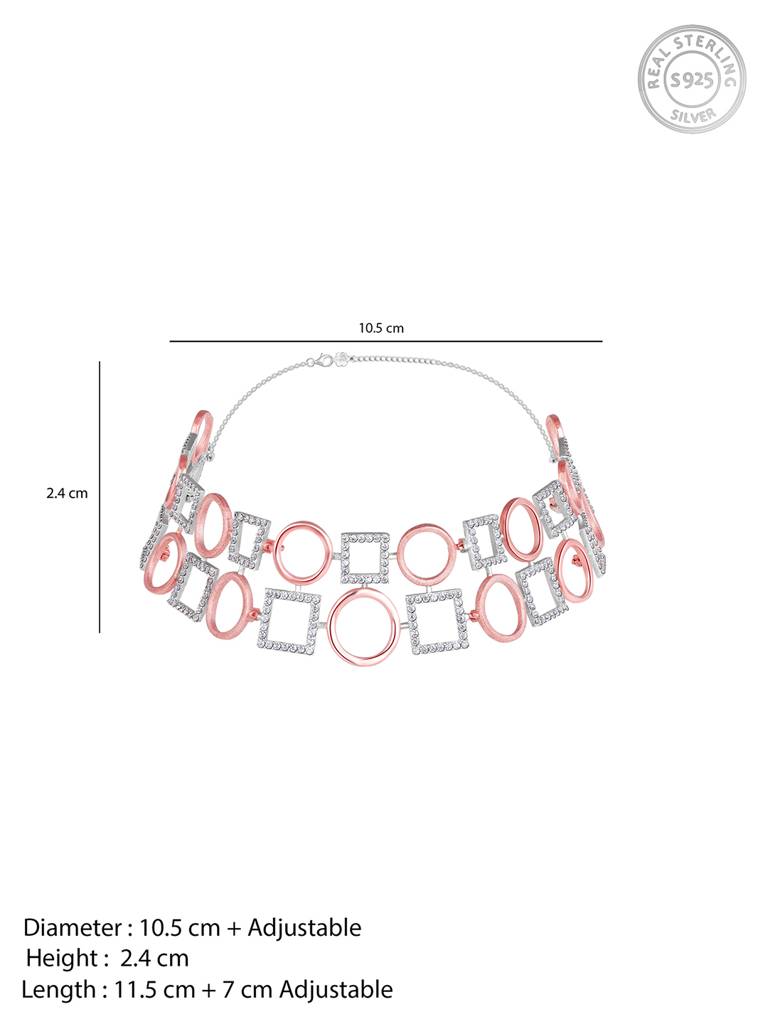 GIVA 925 Sterling Silver Rose Gold and Silver Geometric Link Choker