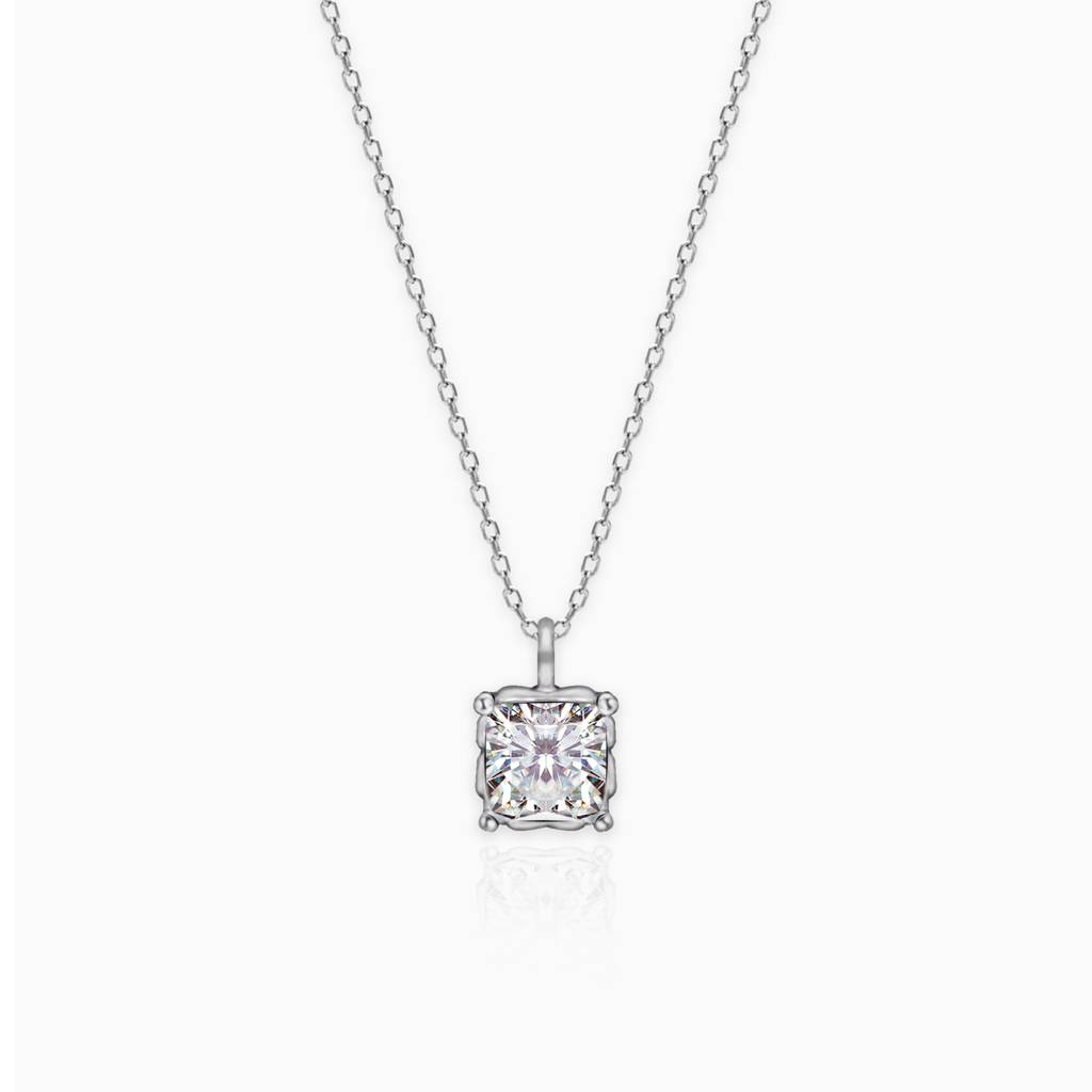 925 Silver Zircon Square Pendant With Link Chain : PD0178