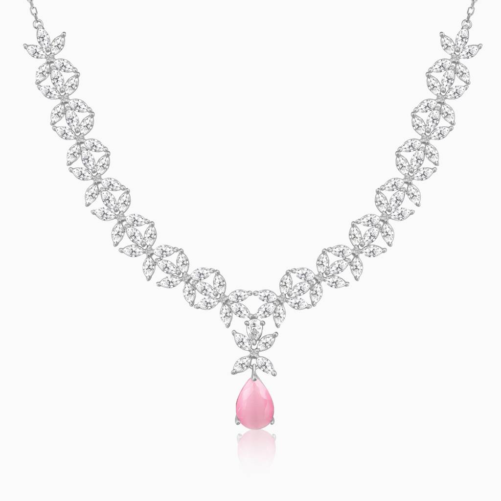 Silver Zircon Studded Magical Drop Necklace : PD01791