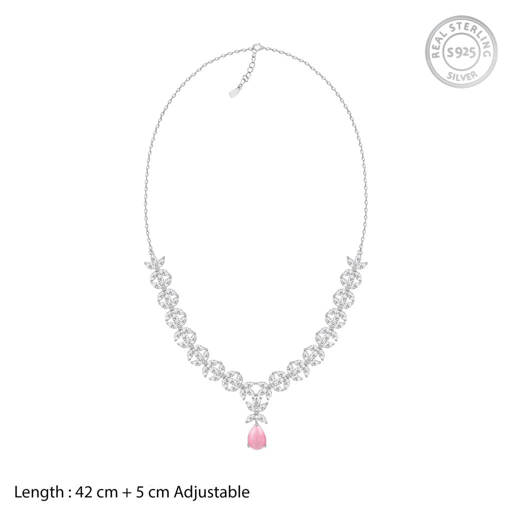 Silver Zircon Studded Magical Drop Necklace : PD01791