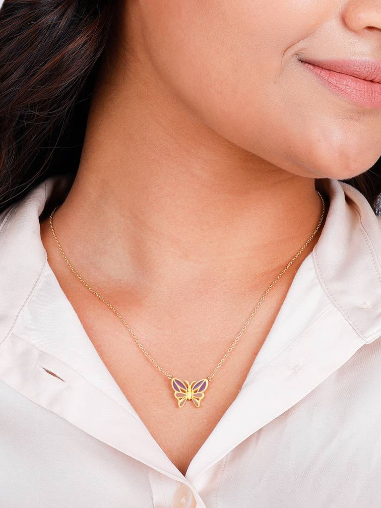 Giva 925 Sterling Silver Golden Flutter With Joy Butterfly Necklace