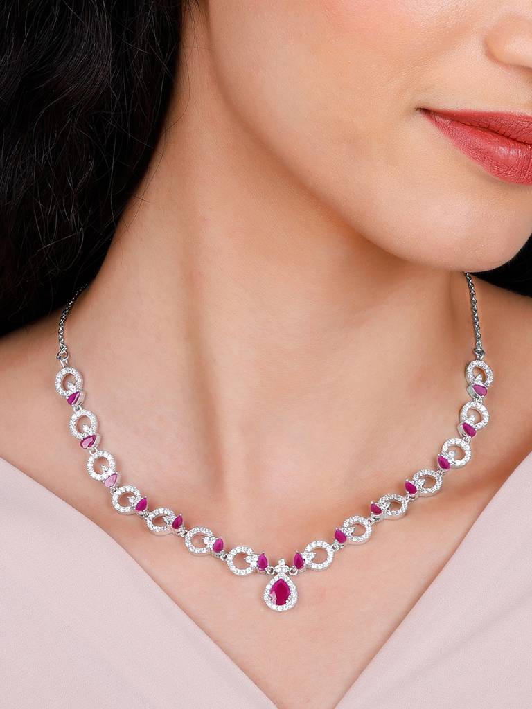 Giva 925 Sterling Silver Zircon Ballentine Necklace