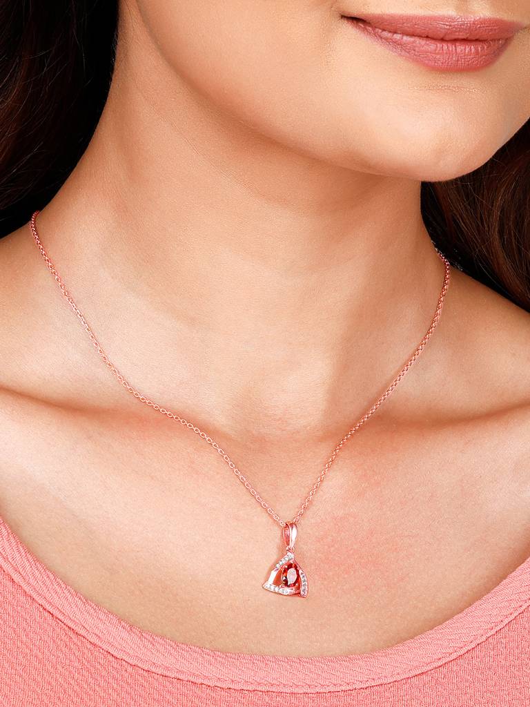 Giva 925 Sterling Silver Rose Gold Fiery Passion Of Red Pendant With Link Chain