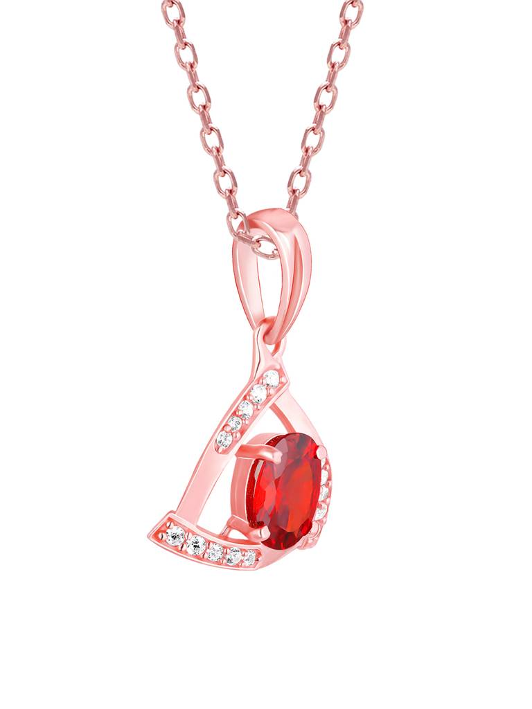 Giva 925 Sterling Silver Rose Gold Fiery Passion Of Red Pendant With Link Chain