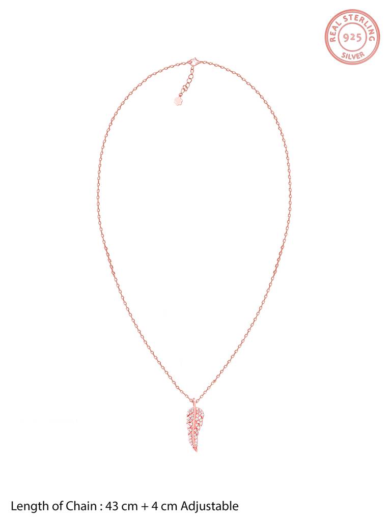 Giva 925 Sterling Silver Rose Gold Leaf Elegance Pendant With Link Chain