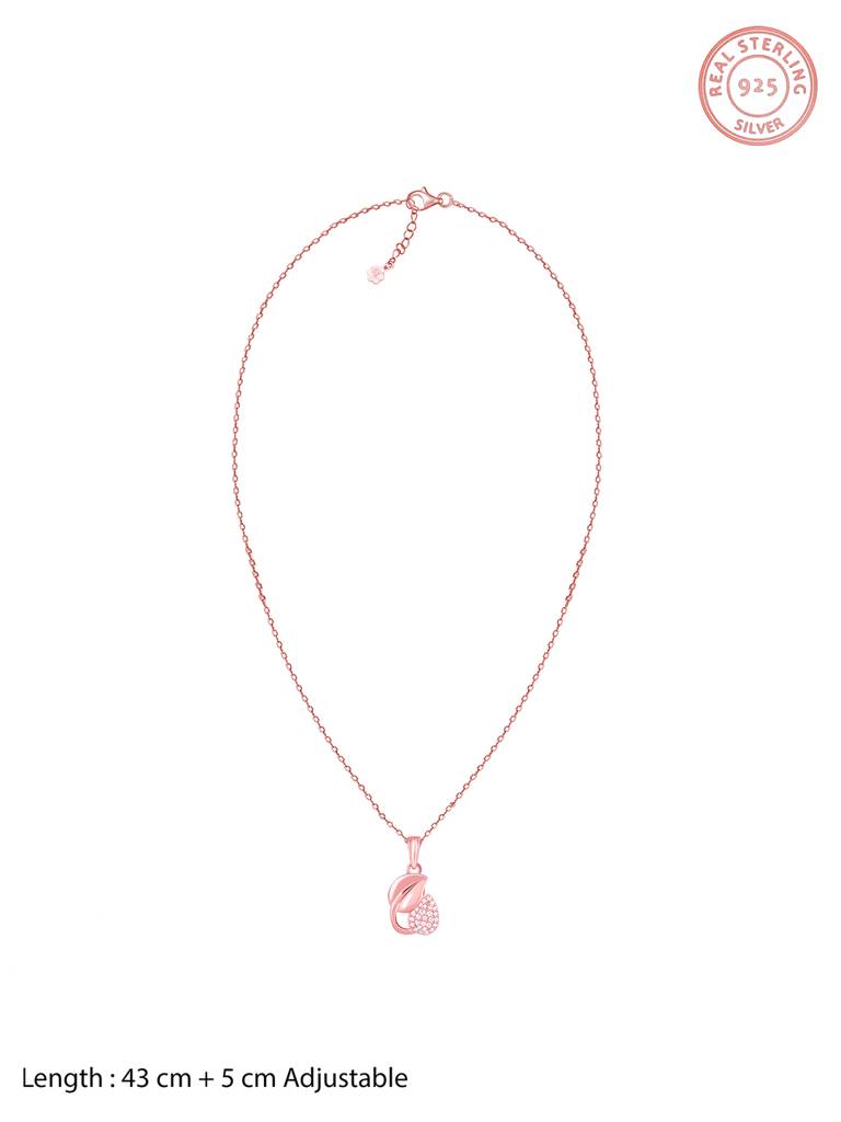 Giva 925 Sterling Silver Rose Gold Sprig Of Leaf Pendant With Link Chain