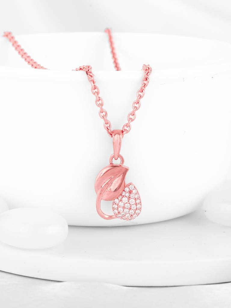 Giva 925 Sterling Silver Rose Gold Sprig Of Leaf Pendant With Link Chain